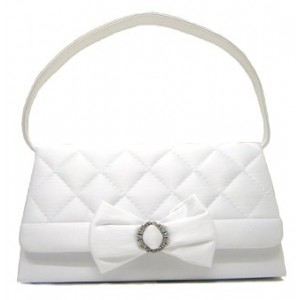 Evening Bag - 12 PCS - Satin Quilted w/ Bow - White - BG-38228WT